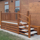 An example of a fully installed 6' x 3' entry platform with steps and skirting in the biscuit colour