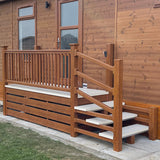 An example of a fully installed 8' x 3' entry platform with steps and skirting in the biscuit colour